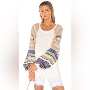 NWOT Free People We The Free Rainbow Dreams Balloon Sleeve Thermal Knit Top Sz S